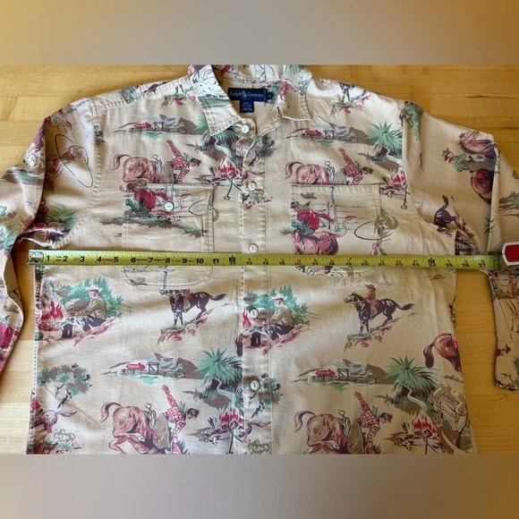 VTG Ralph Lauren Cowboy 🏇Western Rodeo Horse Print Button Down Flannel Shirt 14 - Picture 6 of 10